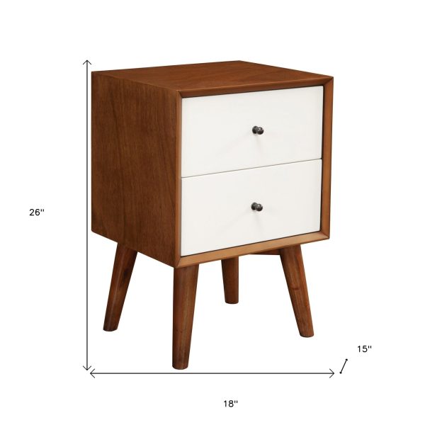 Brown and White Century Modern Wood 2 Drawer Nightstand Online now