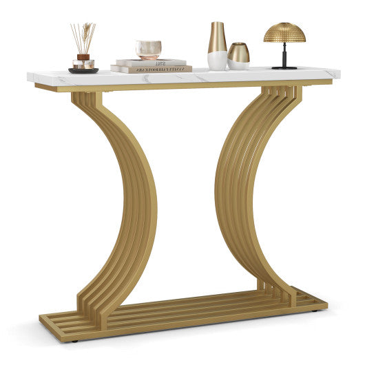 39-Inch Gold Entryway Table Modern Console Table with Faux Marble Tabletop-Golden Online Hot Sale