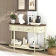 Retro Curved Console Table with Drawers and Solid Wood Legs-Beige on Sale