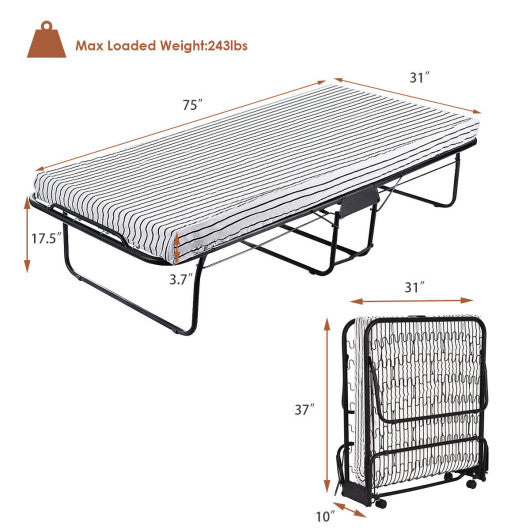 75 x 31 Inch Folding Guest Bed with Foam Mattress on Sale