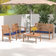 4 Piece Patio Wood Furniture Set Acacia Wood Sofa Set with Loveseat-Navy For Discount