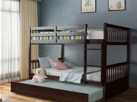 Full over Full Bunk Bed Platform Wood Bed with Ladder-Brown Fashion