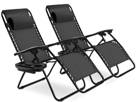 2 Pieces Folding Recliner Zero Gravity Lounge Chair - Black Sale