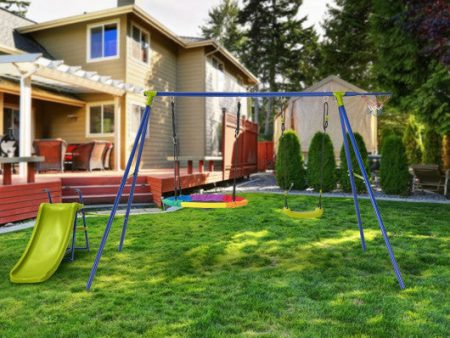 4-in-1 Heavy-Duty Metal Playset with Slide and Basketball Hoop Online Hot Sale