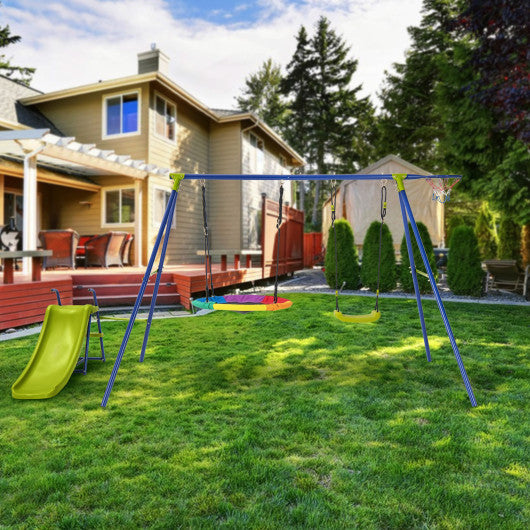 4-in-1 Heavy-Duty Metal Playset with Slide and Basketball Hoop Online Hot Sale