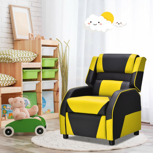 Kids Youth PU Leather Gaming Sofa Recliner with Headrest and Footrest-Yellow Fashion