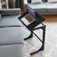 Adjustable C-Shape Couch End Table wth Tilting Top-Brown Supply