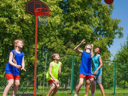 Adjustable Basketball Hoop System Stand Portable with 2 Wheels Fillable Base-Black & Red Online