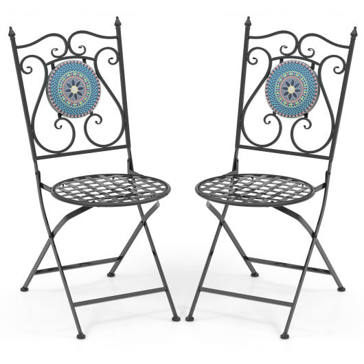 Set of 2 Mosaic Chairs for Patio Metal Folding Chairs-Multicolor on Sale