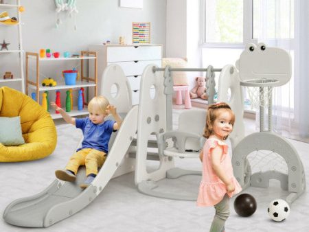 6 in 1 Toddler Slide and Swing Set with Ball Games-White Fashion