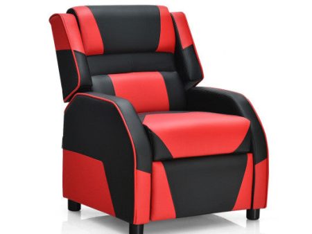 Kids Youth PU Leather Gaming Sofa Recliner with Headrest and Footrest-Red For Sale