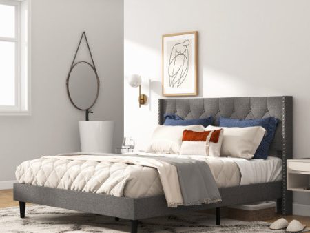 Full Queen Size Upholstered Platform Bed with Button Tufted Headboard-Queen Size Hot on Sale