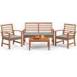 4 Pieces Outdoor Furniture Set with Stable Acacia Wood Frame-Gray Online