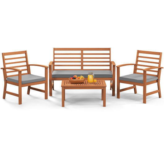 4 Pieces Outdoor Furniture Set with Stable Acacia Wood Frame-Gray Online