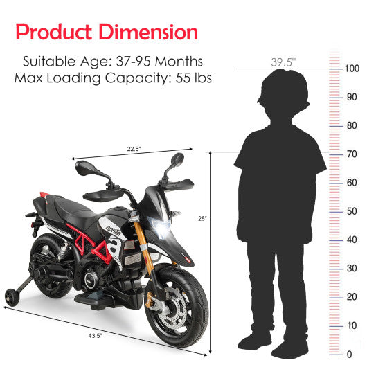 12V Kids Ride-On Motorcycle Aprilia Licensed with Sounds and Music-Black Fashion