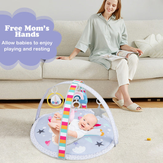 Baby Play Gym Mat 7-in-1 Tummy Time Activity Mat with 5 Detachable Toys-Multicolor For Cheap