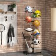 Metal Basketball Holder with 7 Removable Hanging Rods and Side Ball Basket For Cheap