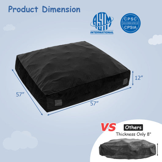 57 x 57 Inch Crash Pad Sensory Mat with Foam Blocks and Washable Velvet Cover-Black Hot on Sale