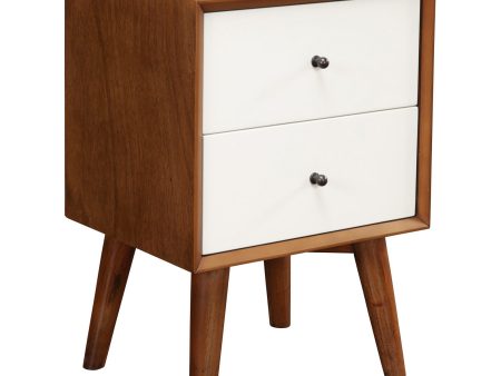 Brown and White Century Modern Wood 2 Drawer Nightstand Online now