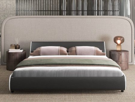 Upholstered Platform Bed Frame Low Profile Faux Leather with Curved Headboard-King Size Supply