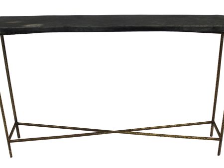 48  Black and Gold Stone Frame Console Table For Cheap