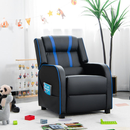 Kids Recliner Chair with Side Pockets and Footrest-Blue Discount