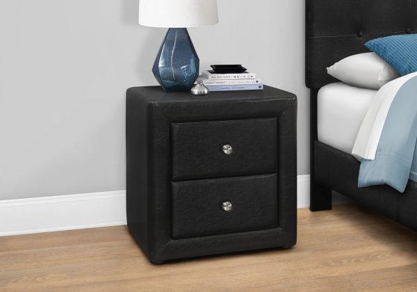 21  Black Faux Leather Two Drawer Nightstand Online now