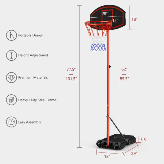 Adjustable Basketball Hoop System Stand Portable with 2 Wheels Fillable Base-Black & Red Online