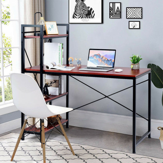 47.5 Inch Writing Study Computer Desk with 4-Tier Shelves-Rustic brown Online Hot Sale