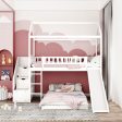 White Twin Over Twin PlayHouse Perpendicular Bunk Bed with Slide Hot on Sale