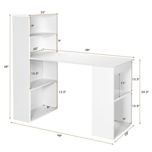 Computer Desk Writing Workstation Office with 6-Tier Storage Shelves-White Online Hot Sale