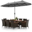 9 Piece Outdoor Dining Set with 15 Feet Double-Sided Twin Patio Umbrella-Gray Supply