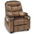 Kids PU Leather Velvet Fabric Kids Recliner Chair with Cup Holders-Light Brown Online Sale