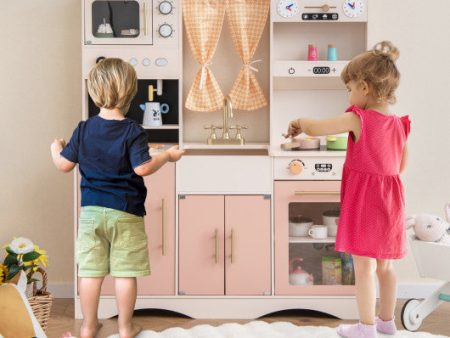 Kids Kitchen Playset with Microwave and Coffee Maker for Ages 3+-Pink on Sale