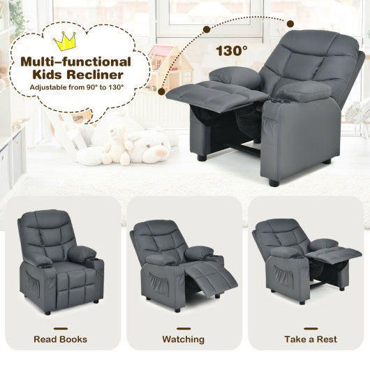 PU Leather Kids Recliner Chair with Cup Holders and Side Pockets-Gray Hot on Sale