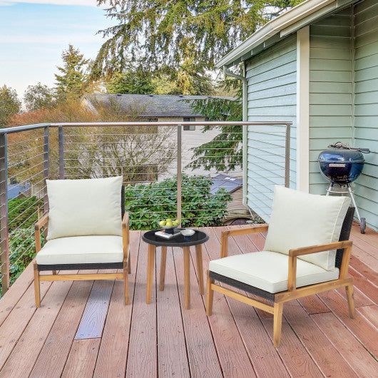 3 Pieces Patio Furniture Set with Cushioned Chairs and Tempered Glass Side Table-Brown Fashion