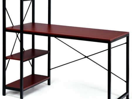 47.5 Inch Writing Study Computer Desk with 4-Tier Shelves-Rustic brown Online Hot Sale