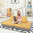 4 Pieces Convertible Kids Couch Set with 2 Folding Mats-Yellow Supply