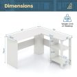 Large Modern L-shaped Computer Desk with 2 Cable Holes and 2 Storage Shelves-White Fashion