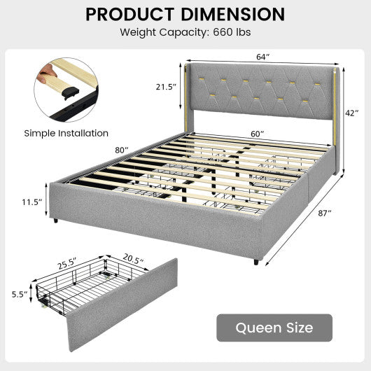 Bed Frame Mattress Foundation with 4 Storage Drawers Cheap