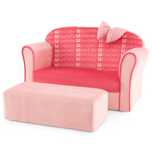 Ultra Soft Velvet Kids Sofa Chair Toddler Couch with Ottoman-Pink Discount