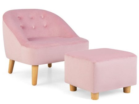 Soft Velvet Upholstered Kids Sofa Chair with Ottoman-Pink Discount