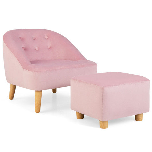 Soft Velvet Upholstered Kids Sofa Chair with Ottoman-Pink Discount