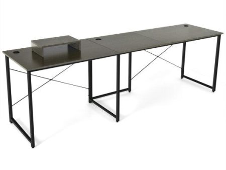 95 Inch 2-Person L-Shaped Long Reversible Computer Desk with Monitor Stand-Brown Online Sale