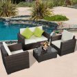 4 Pieces Brown Wicker Rattan Sofa Furniture Set Patio Garden Lawn Cushioned Seat Online Sale