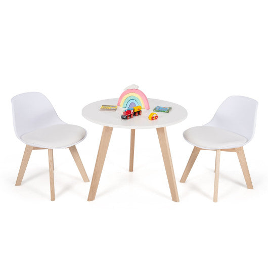 Modern Kids Activity Play Table and 2 Chairs Set with Beech Leg Cushion-White For Sale