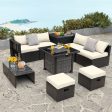 Outdoor 9 Pieces Patio Furniture Set with 50 000 BTU Propane Fire Pit Table-Off White Online