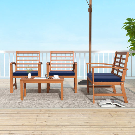 4 Pieces Outdoor Furniture Set with Stable Acacia Wood Frame-Navy Online now