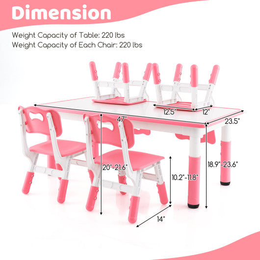 Kids Table and Chairs Set for 4 with Graffiti Desktop-Pink For Cheap