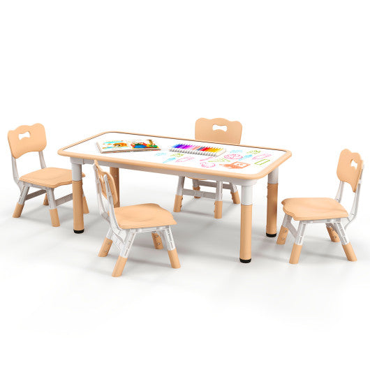 Kids Table and Chairs Set for 4 with Graffiti Desktop-Natural Online Hot Sale